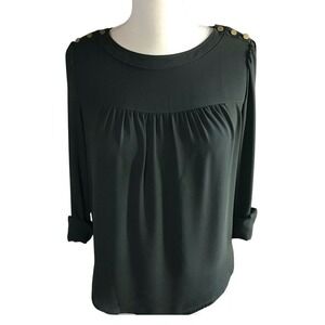 LOFT Steam Punk Olive Green Blouse Gold Button‎ Detail Long Sleeve Top XXS